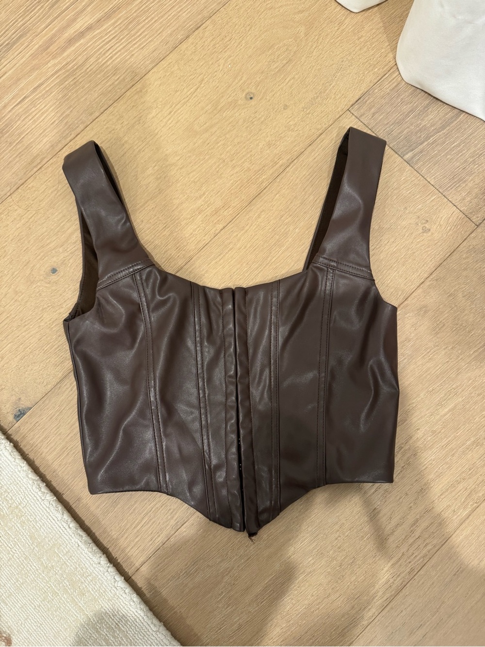 Faux Leather Corset Top in Dark Brown
